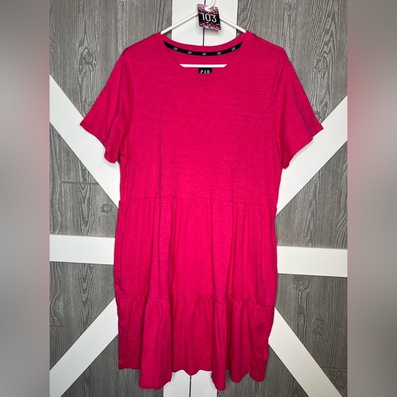GAP Dresses & Skirts - 103. Gap Ladies Short Sleeve Tiered Dress (Beetroot Purple/Hot Pink) L